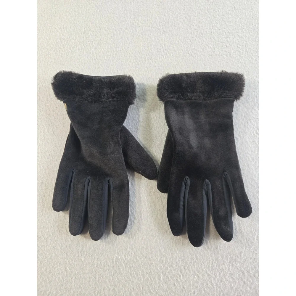 Weatherproof‎ Gloves Womens Large Black Faux Suede Faux Fur Trim Elegant Stretch